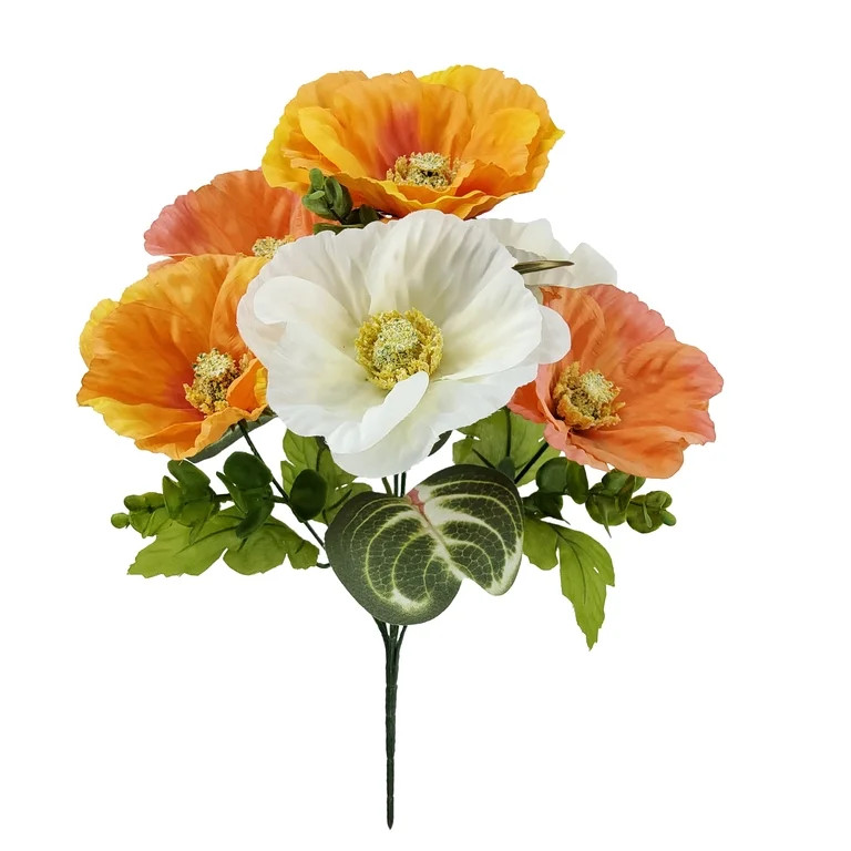 Mainstays 16 in Indoor Artificial Poppy Bush, Orange Color | Walmart (US)