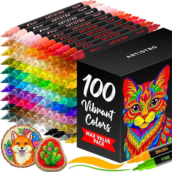 ARTISTRO 100 Dual Tip Acrylic Paint Markers, Paint Pens, Drawing Markers for Textile, Rock, Glass... | Amazon (US)