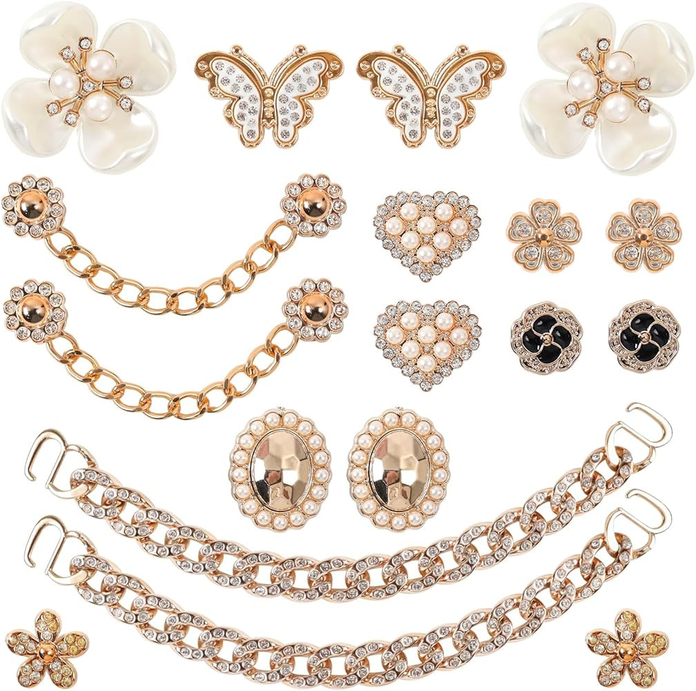 18 Pcs Bling Shoe Charms Bling Chain Shoes Charms Accessories for Women Butterfly Flower Clog Sho... | Amazon (US)