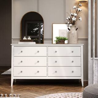 Jela Solid Wood 55.98 in. W 6-Drawer Dresser-White | The Home Depot