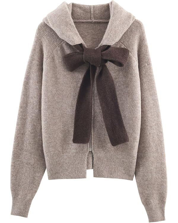 Chevara Women’s Lace Up Bow Hoodie Cardigan Casual Long Sleeve Zip Up Color Block Knit Hooded S... | Amazon (US)
