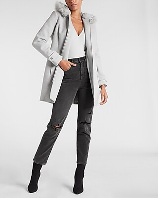 Faux Fur Hooded Wool-Blend Coat | Express