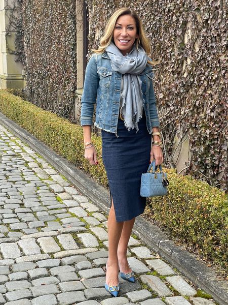 What to wear to a ladies fundraiser brunch at a castle? 🏰

Skirt - Dollhouse (old)
Shoes - @maisonvalentino
Belt - @maisonvalentino
T-Shirt - @skims
Jacket - @retrofete
Scarf - @louisvuitton
Bag - @christiandiorandmoi

#pencilskirt #brunchoutfit #lunchoutfit #alldenim #casualchicstyle #alldenimeverything #stylemyway #casualchic #oufitideas #fashionblog #elegantstyle #fashionover50 #styleover50 #whatiwore #over50fashionblogger #over50fashion #fitover50 #stylegoals #doseofstyle #femininestyle #lookoftheday #mystylediary #wearthisnext #mystyletoday #styleideas #styleideasdaily #midlifestyle #over50style #over50styleblogger #styleinspodaily

#LTKitbag #LTKshoecrush #LTKstyletip