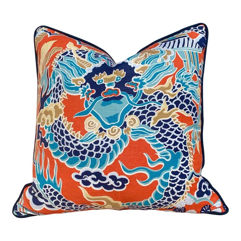 Thibaut Imperial Dragon Orange Pillow. Chinoiserie Pillow // Long Lumbar Pillow // Pillow Cover 2... | Etsy (US)