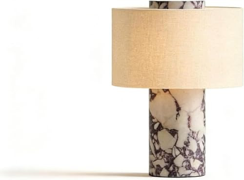 QNHGFDSAP Marble Luxury Stone Rechargeable Touch Table Lamp, Travertine Marble Base, Linen Cloth Fiber Lampshade, High-End Cylinder Lamp for Bedroom (Black/White) | Amazon (US)