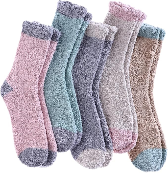 LANLEO 5/6 Pairs Womens Super Soft Fuzzy Plush Warm Winter Home Sleeping Slipper Socks | Amazon (US)