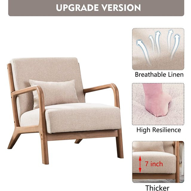 Bonzy Home Mid Century Modern Accent Chair, Single Fabric Lounge Reading Armchair with Solid Wood... | Walmart (US)