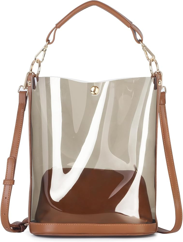 KOOIJNKO Semi-Clear Handbags, Jelly Transparent Clear Beach Shoulder Bag, 2 in 1 Bag | Amazon (US)