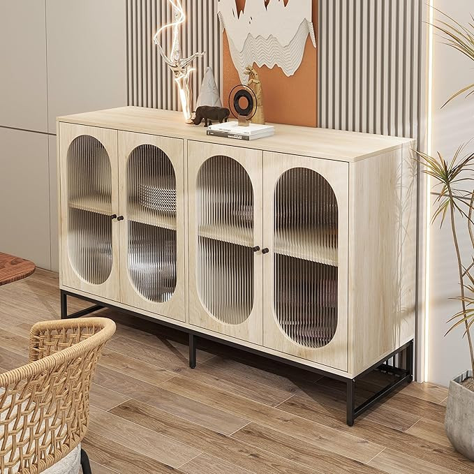 QEIUZON Accent Storage Cabinet, Kitchen Sideboard Cabinet with Tempered Glass Doors and Adjustabl... | Amazon (US)