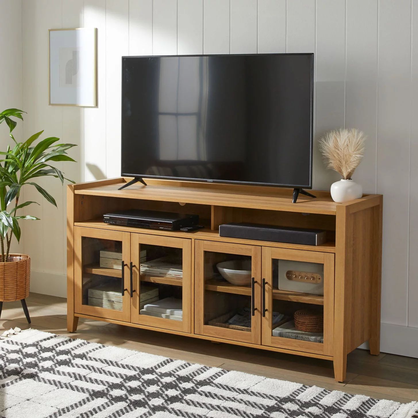 Better Homes & Gardens Reading Refined Farmhouse TV Stand for TVs up to 65", Light Honey Finish | Walmart (US)