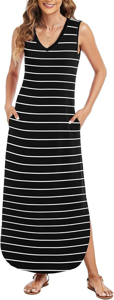 Arolina Maxi Dress for Women Tropical Summer V Neck Sleeveless Split Long Beach Dresses Casual Lo... | Amazon (US)