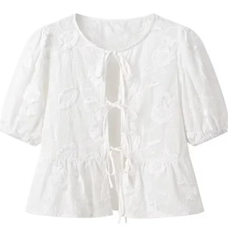 Women s Bow Tie Shirt With A Design Sense Of White French Sleeve Top | Walmart (US)