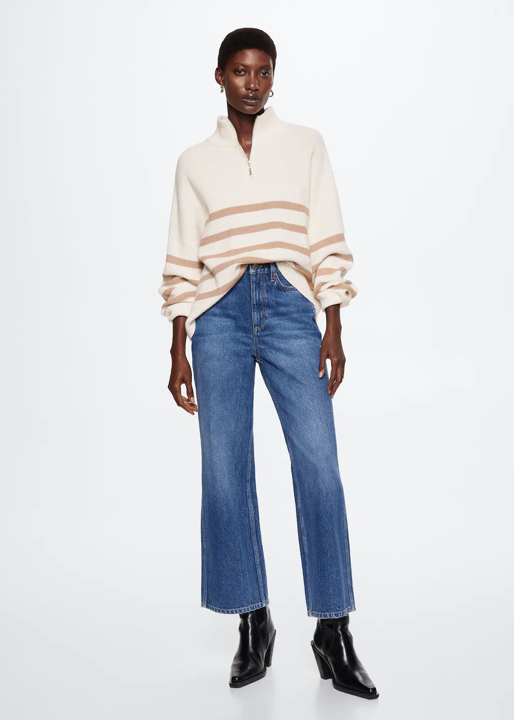 Striped sweater with zipper -  Women | Mango USA | MANGO (US)