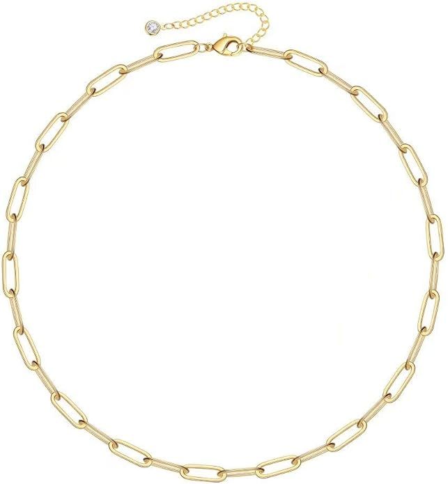 IEFSHINY Gold Paperclip Link Chain Necklace Bracelet Anklet, 14K Gold Plated Dainty Oval Link Cha... | Amazon (US)
