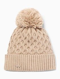 honeycomb cable knit pom pom beanie | Calvin Klein | Calvin Klein