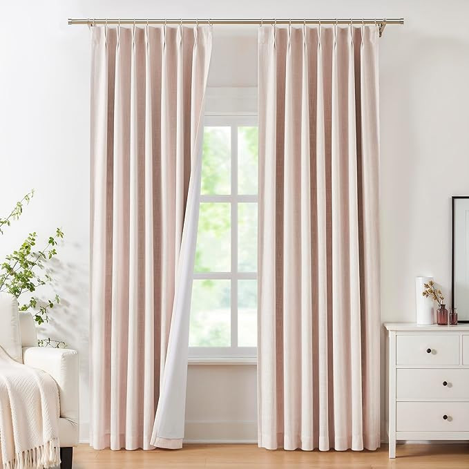 Pink Pinch Pleat Full Blackout Curtain Panel 120 Inches Long Thermal Insulated Triple Weave Drape... | Amazon (US)