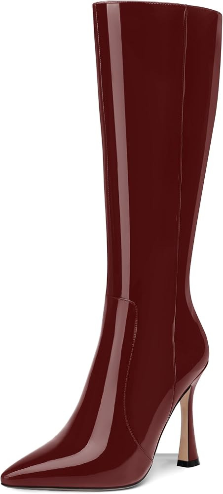 SHOWFOREST Womens Patent Pointed Toe Party Zip Dress Solid Stiletto High Heel Mid Calf Boots 4 In... | Amazon (US)