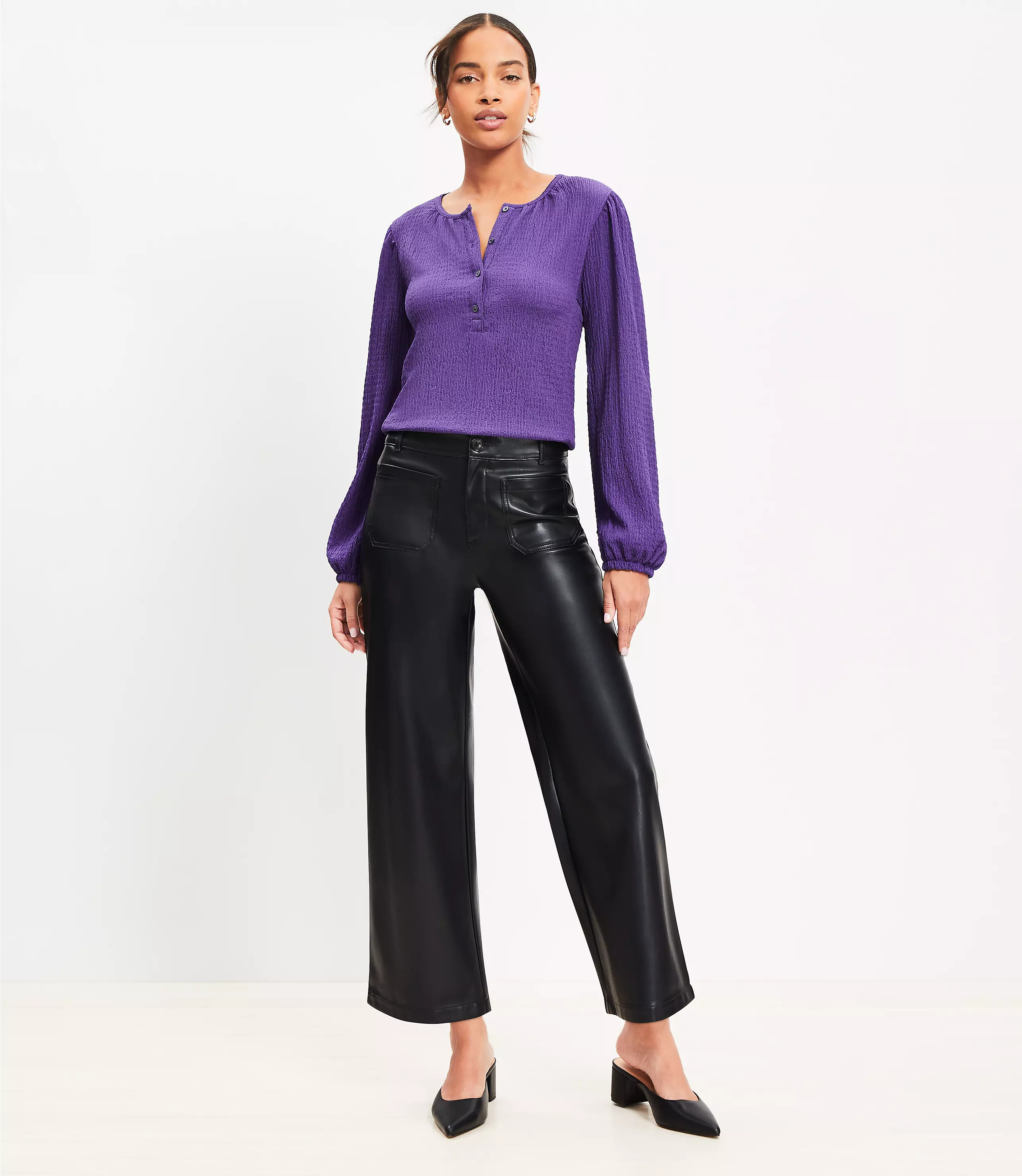 Petite Palmer Wide Leg Crop Pants in Faux Leather | LOFT