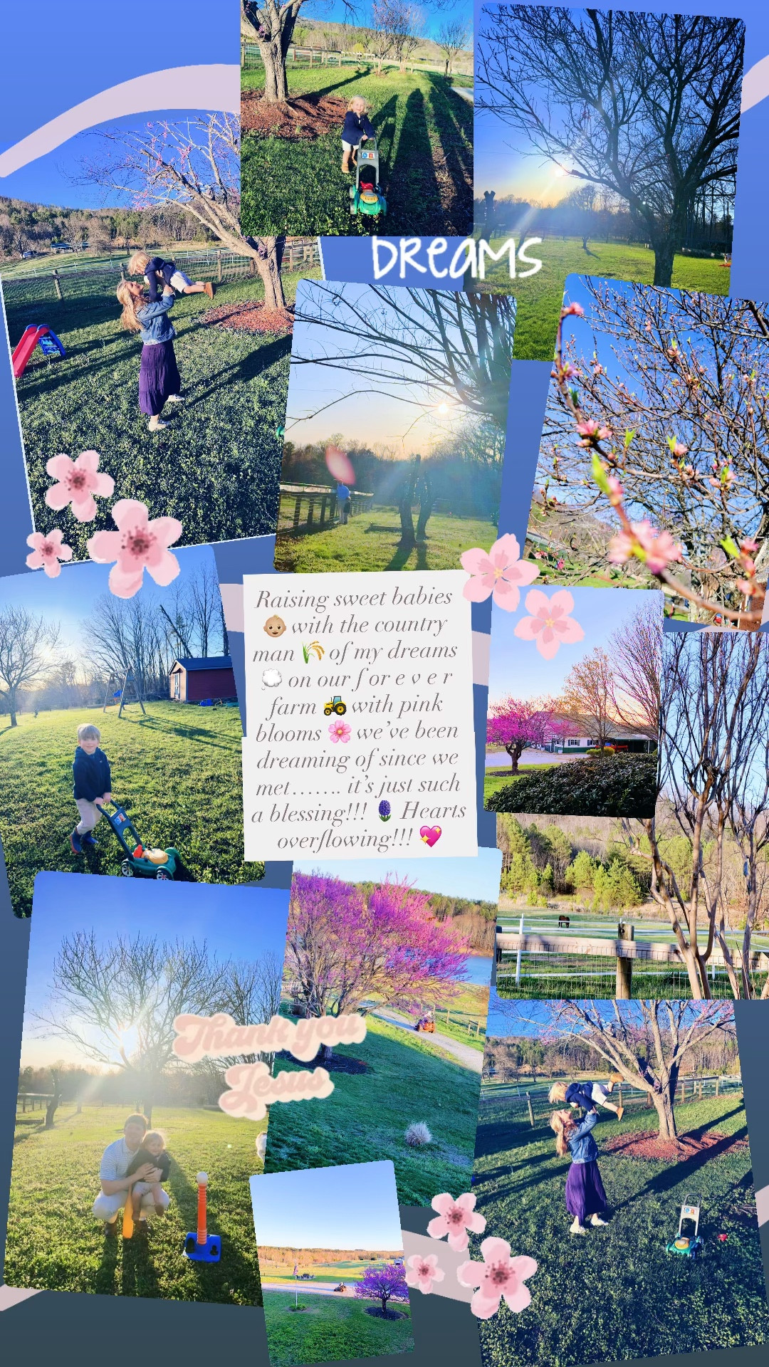 Raising sweet babies 👶🏼 with the country man 🌾 of my dreams 💭 on our f or e v e r farm 🚜 with pink blooms 🌸 we’ve been dreaming of since we met……. it’s just such a blessing!!! 🪻 Hearts overflowing!!! 💖