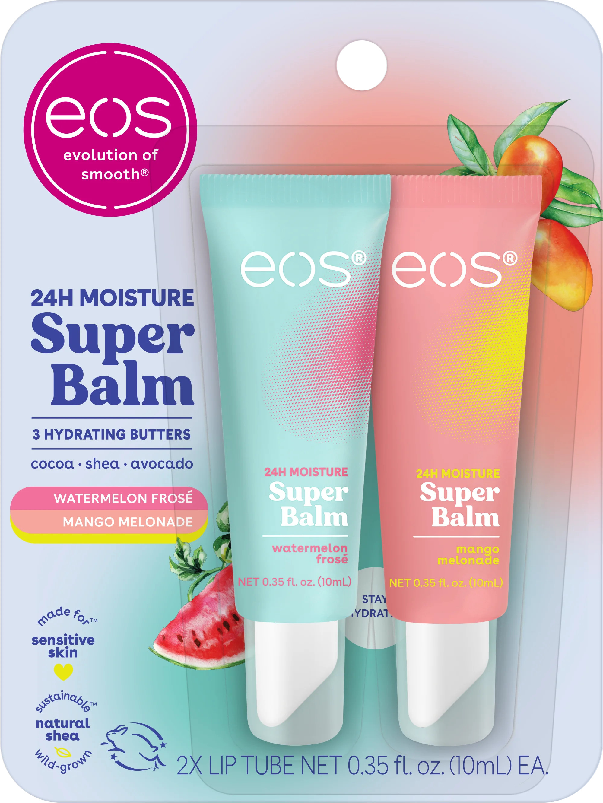 Eos 24HR Moisture Super Balm- Watermelon & Mango, Lip Sleeping Mask, 0.35 fl oz, 2 Pack | Walmart (US)