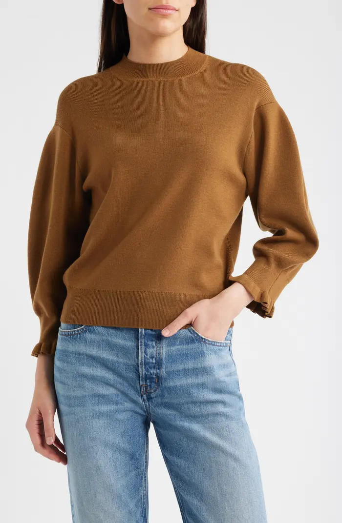 Ruffle Mockneck Merino Wool Blend Sweater | Nordstrom Rack