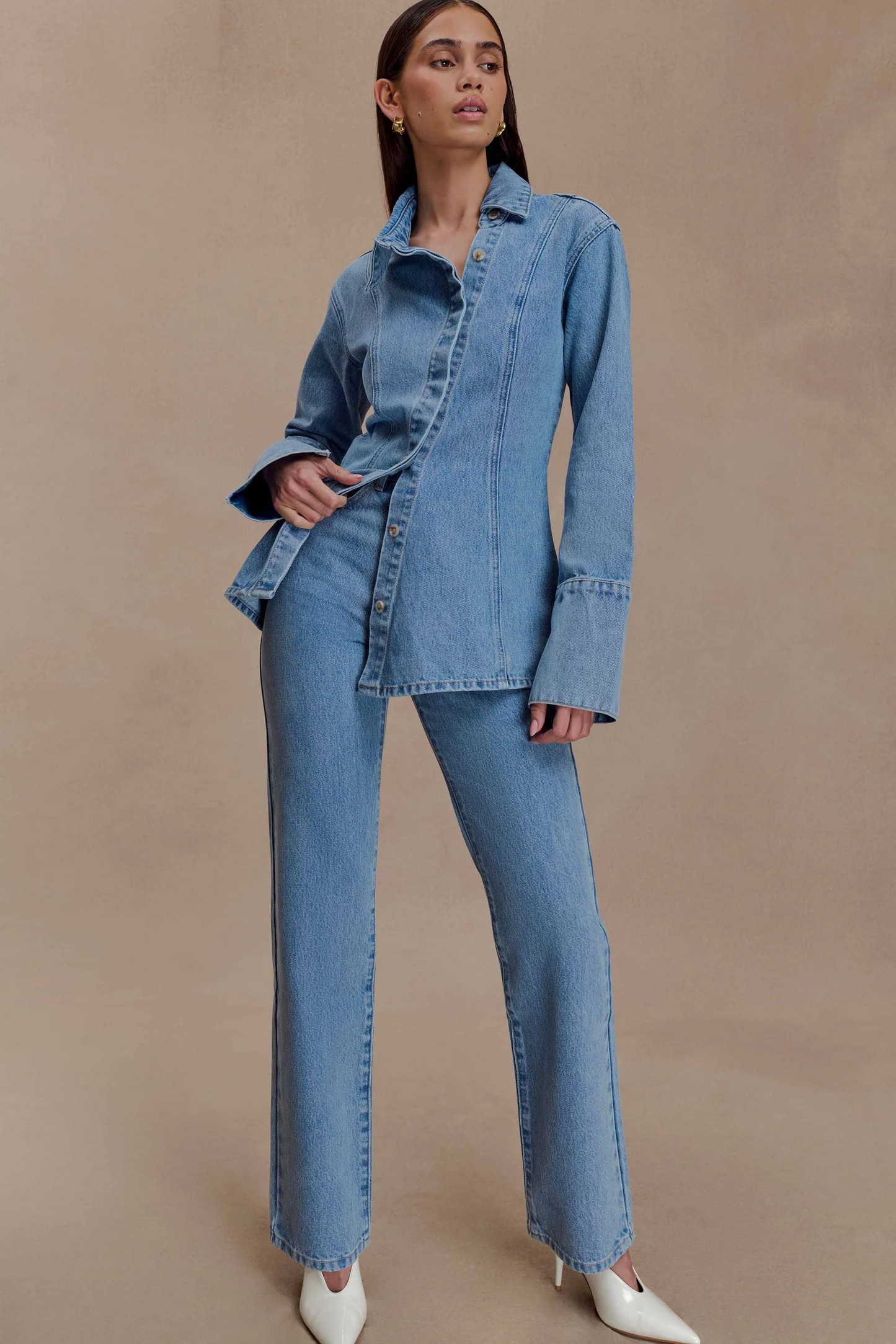 Jericho Asymmetrical Denim Shirt - Classic Blue | MESHKI US