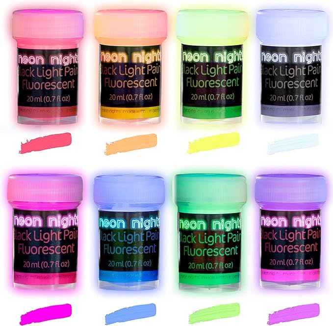 neon nights Glow in The Dark Paint - Pack of 8 Multi-Surface UV Paint Set - UV & Blacklight Activ... | Amazon (US)