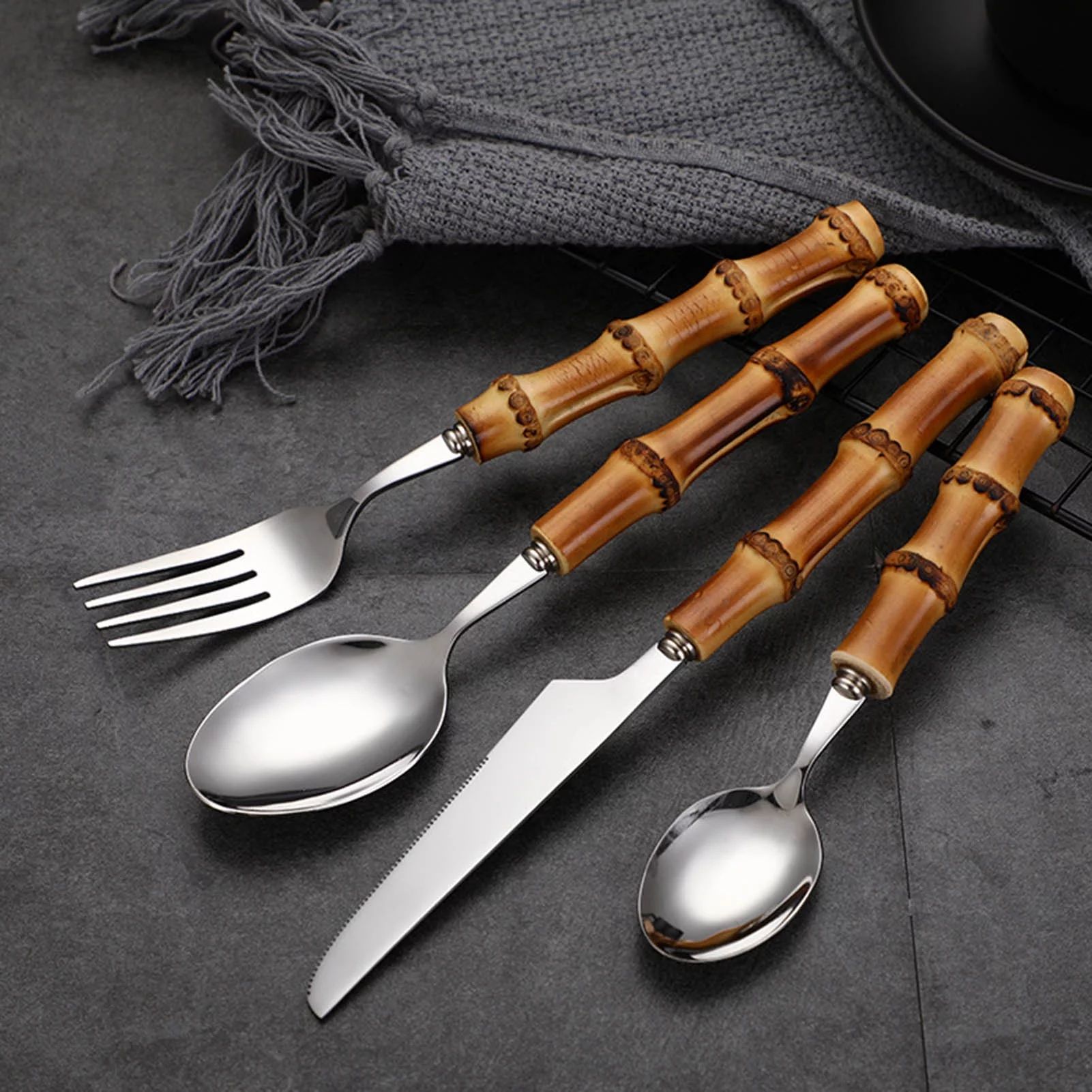 Riapawel Tableware With Bamboo Handle, with Steak Knives Cutlery Stainless Steel Flatware Cutlery... | Walmart (US)
