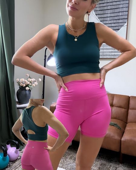 Amazon active wear, workout outfit 
My sports bra reminds me of free people movement wearing size small
Pink bike shorts size small
At home workout equipment from Amazon 
Kettlebell 

#LTKFitness #LTKActive #LTKVideo