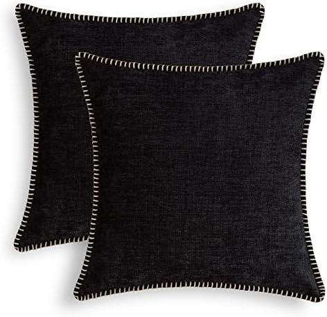 NordECO HOME Set of 2 Farmhouse Throw Pillow Covers - Burlap Linen Trimmed Tailored Edges Decorat... | Amazon (US)
