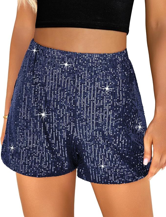 luvamia Sequin Shorts for Women Trendy High Waisted Stretchy Pull On Glitter Sparkly ... | Amazon (US)