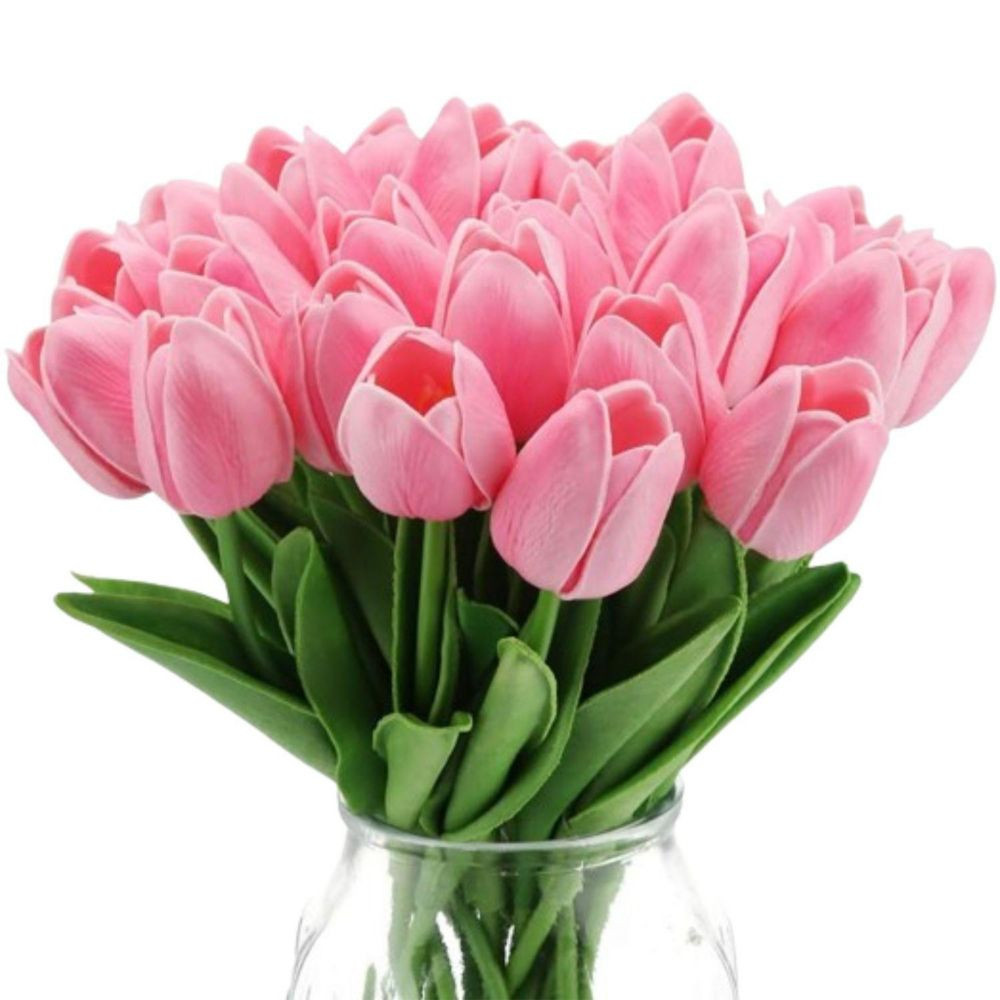24 Pcs Real Touch Artificial Tulips Pink | Oriental Trading Company