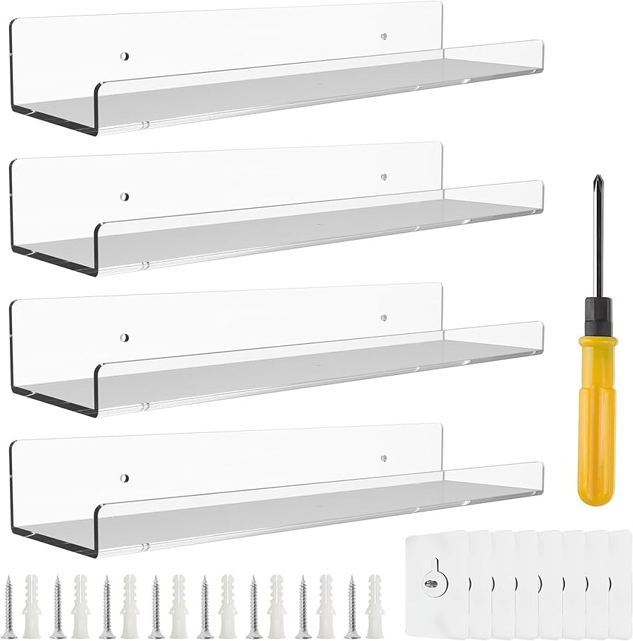 Amazon.com: Hmdivor 4 Pack 15'' Clear Acrylic Shelves for Wall Mounted Display Ledge Storage Rack... | Amazon (US)