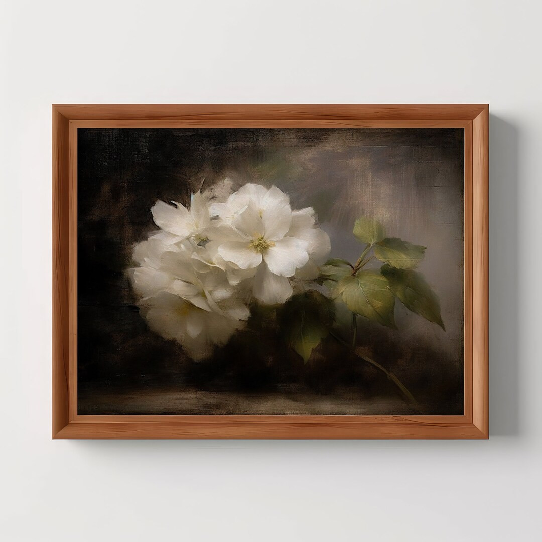 Moody Hydrangea | Botanical Wall Art, Dark Academia, Antique Oil Painting, Still Life Art Print, ... | Etsy (US)