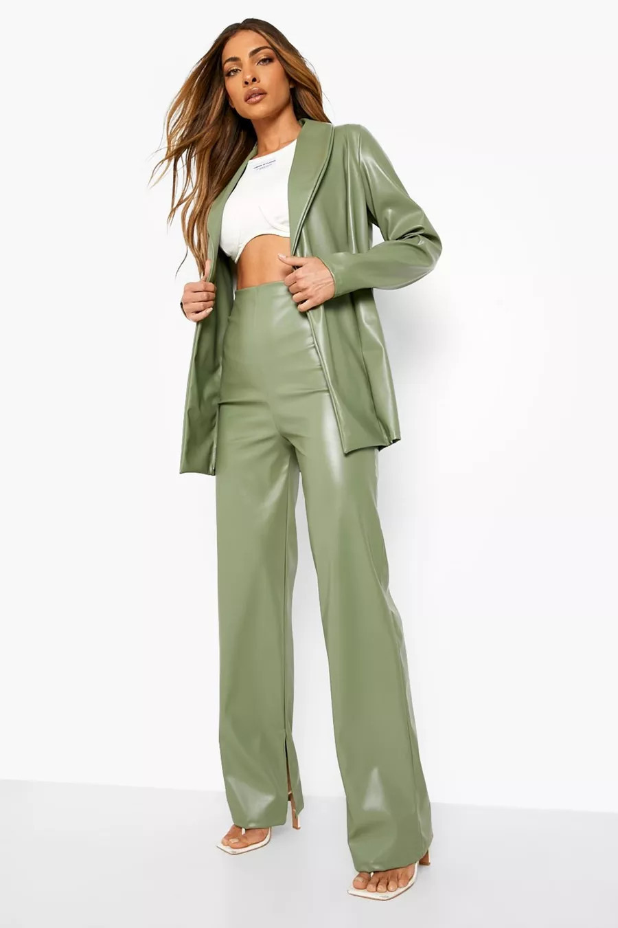 Mix & Match Faux Leather Split Hem Pants | Boohoo.com (US & CA)