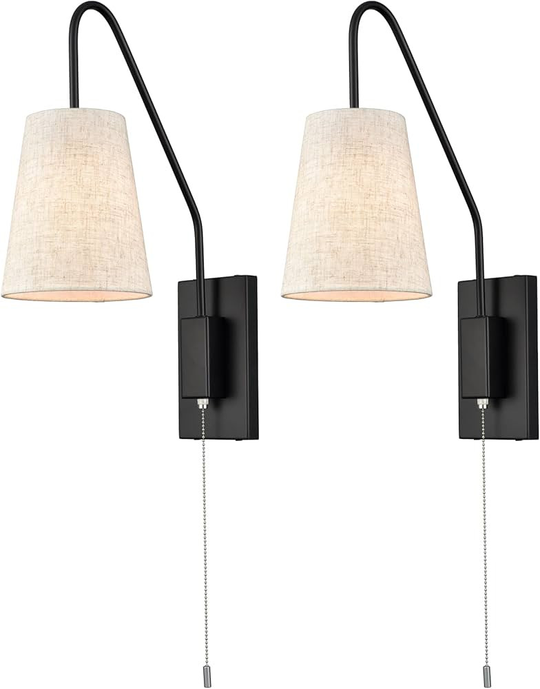 JEENKAE Modern Farmhouse Plug-in Wall Sconces Set of Two Wall Lamps for Bedroom with Pull Chain S... | Amazon (US)