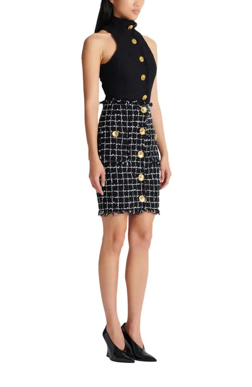 Balmain Tweed pencil skirt with buttons in Black at Nordstrom, Size 40 Eu | Nordstrom