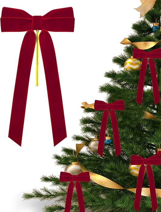 12PCS Velvet Christmas Bows,4.92X10.6 Inch Christmas Tree Bows for Tree Garland Wreath Indoor Xma... | Amazon (US)