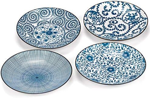 Foraineam Set of 4 Blue and White Porcelain Serving Plates Floral Dinner Shallow Plates Appetizer... | Amazon (US)