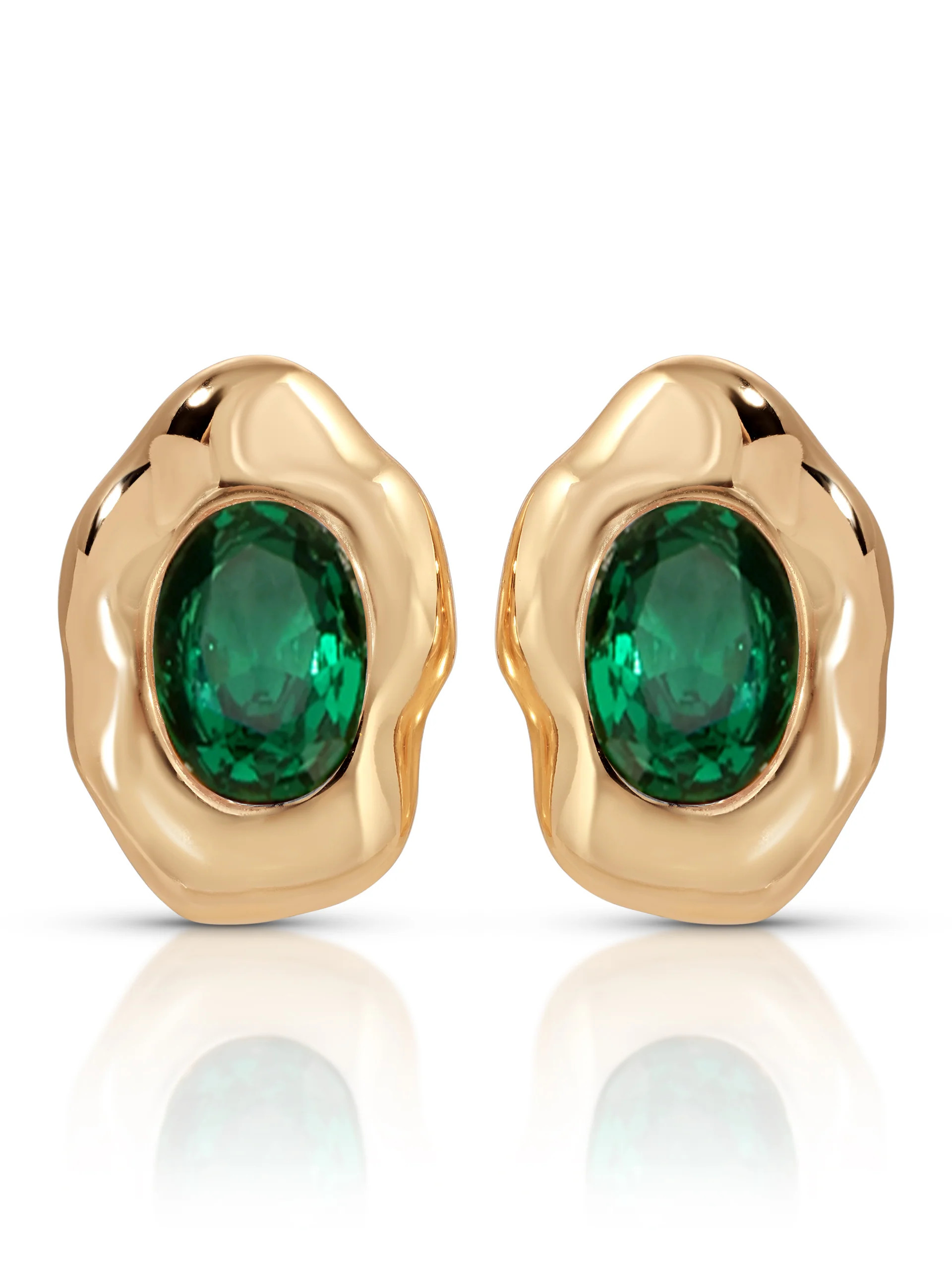 Molten Glow Crystal Studs - Emerald Crystal with 18k Gold Plating / One Size | Ettika