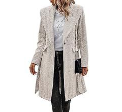 ECOWISH Women Coat Long Jacket: Winter Fashion Long Sleeve Lapel Casual Overcoat With Belt | Amazon (US)