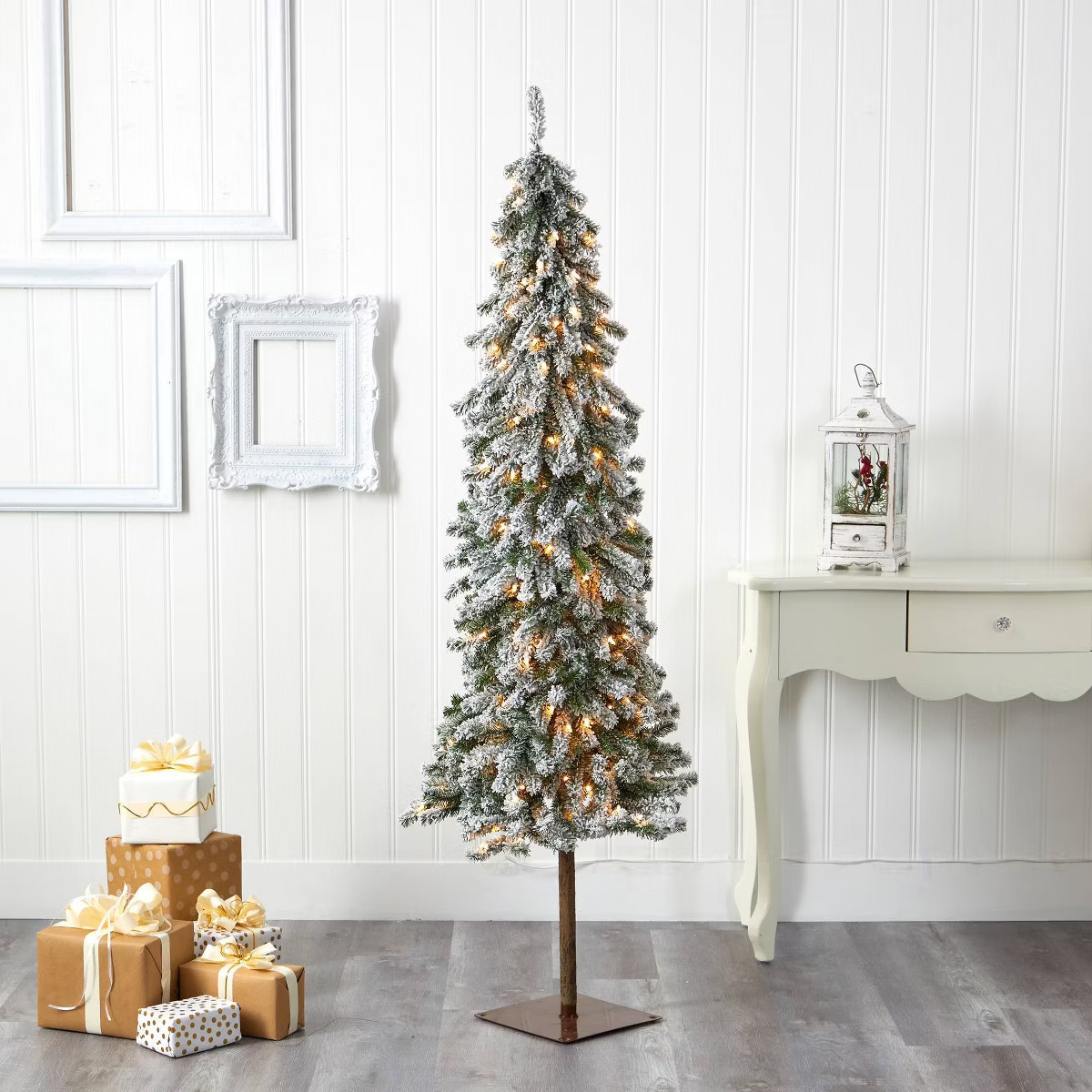 6ft Nearly Natural Pre-Lit Flocked Alpine Artificial Christmas Tree Clear Lights | Target