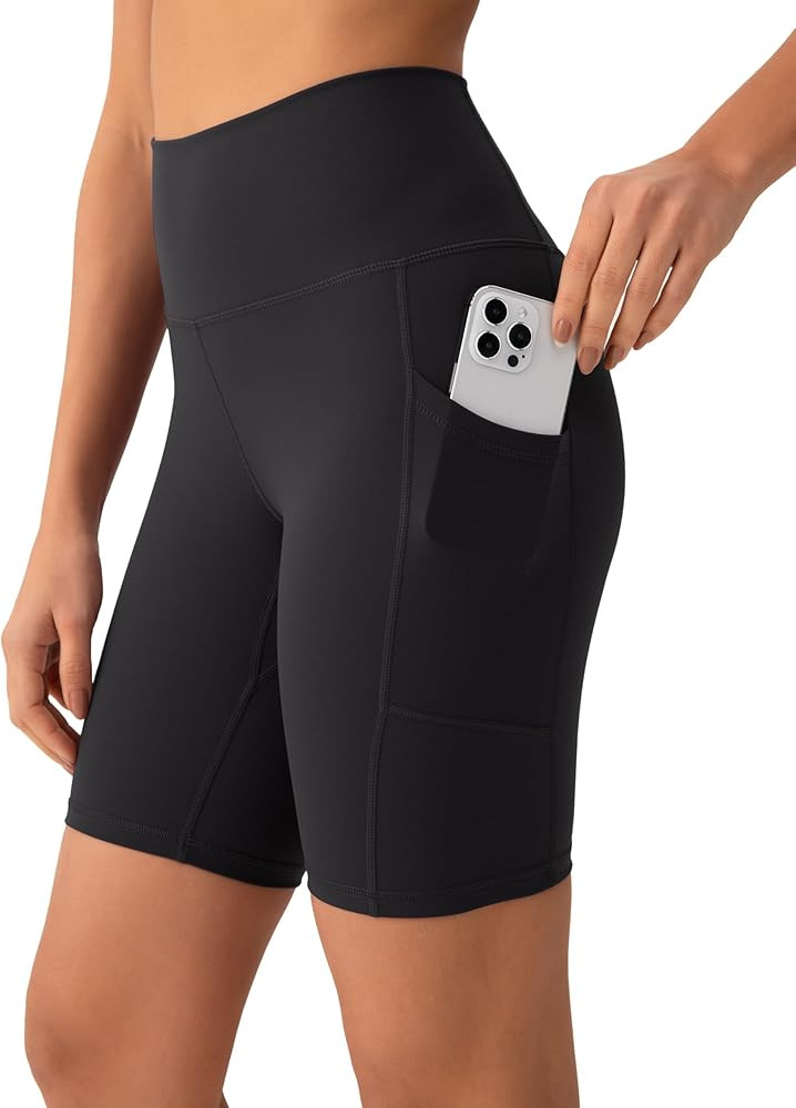 YUNOGA Womens High Waist Biker Shorts with Pockets 6"/8" Yoga Shorts Gym Workout Running Spandex ... | Amazon (US)