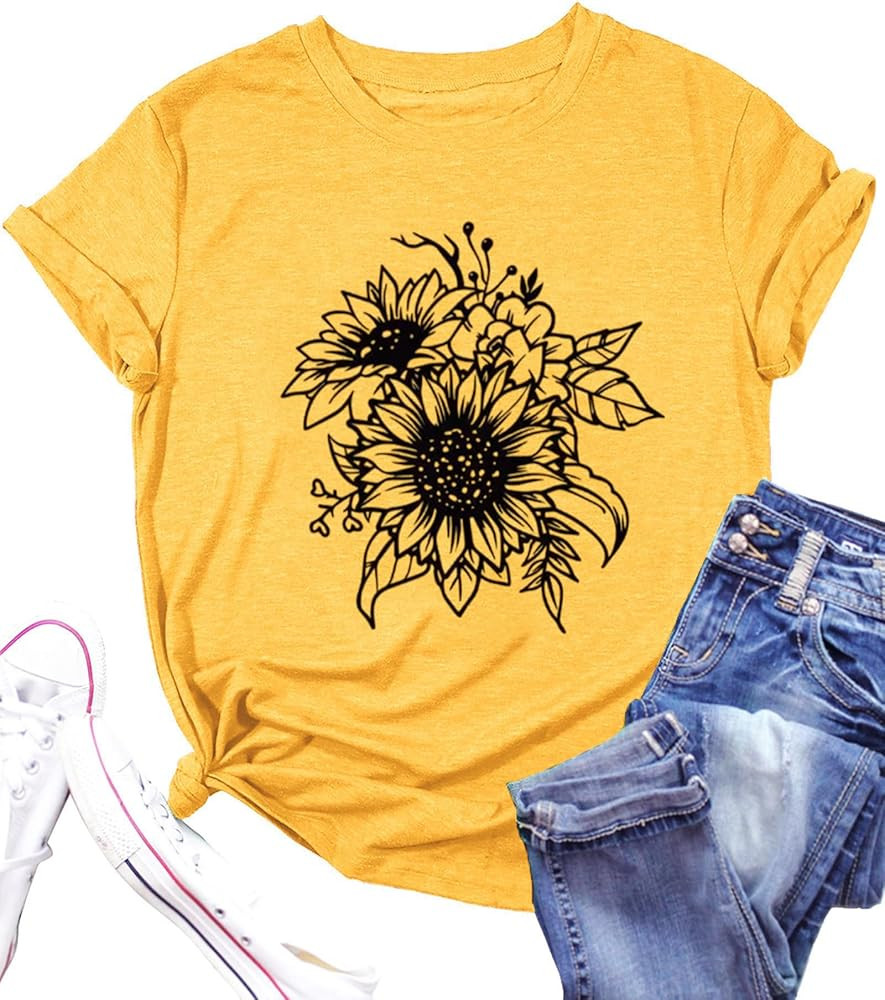 Sunflower Shirts for Women Flower Graphic Tees Wildflower Shirts Funny Love Heart Blessed T-Shirt... | Amazon (US)
