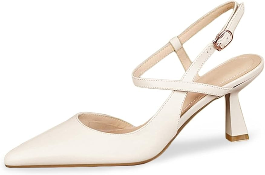 Womens Low Kitten Heel Closed Pointed Toe Slingback Pumps Heels Slip On Heeled Sandals Dress Shoe... | Amazon (US)