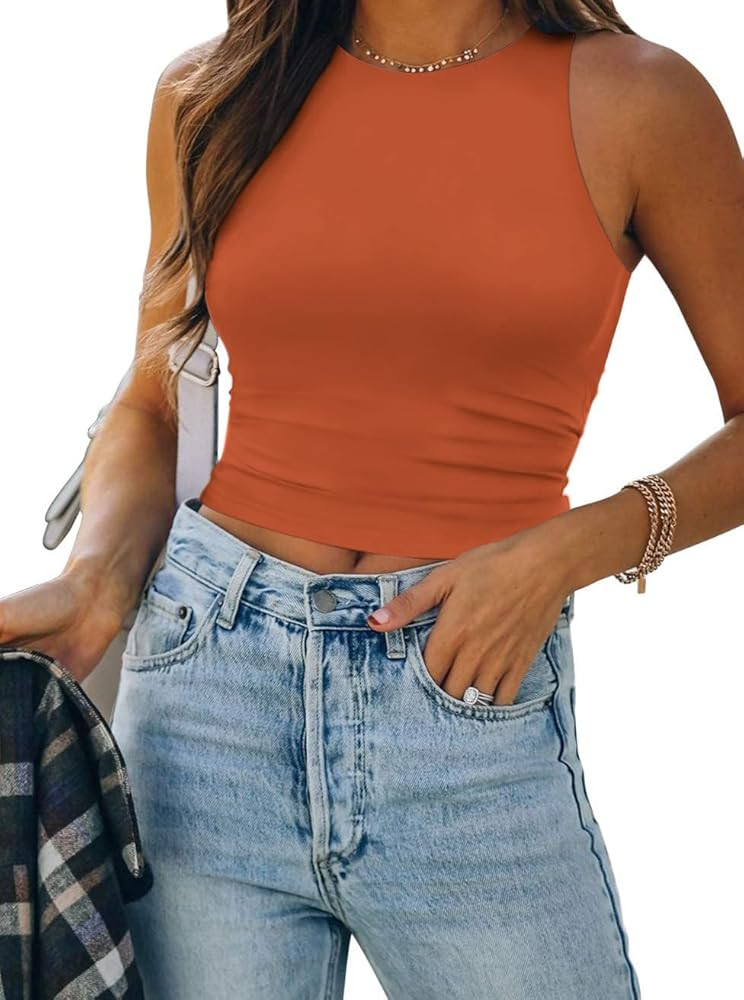 ATHMILE Womens Double Lined Crop Tank Tops Casual Basic Shirts Sleeveless Workout Tops Cute Summe... | Amazon (US)