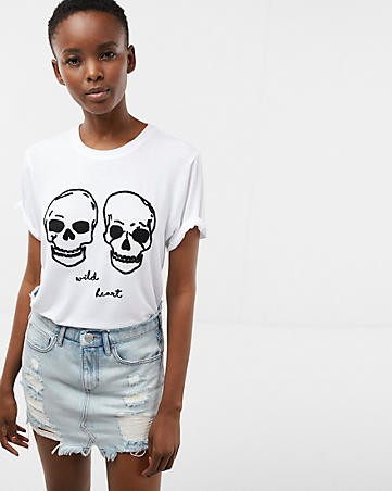 Wild Heart Embroidered Skulls Boyfriend Tee | Express