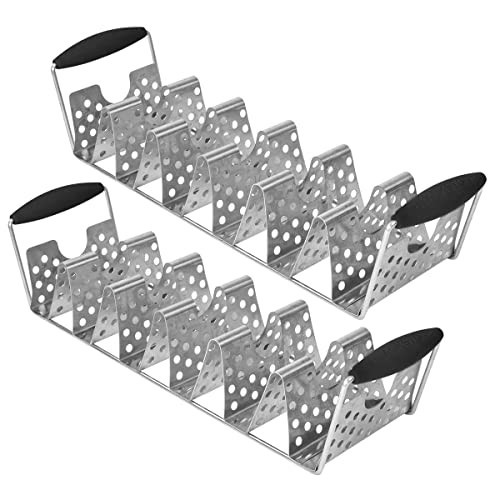 Blackstone 5551 Deluxe Taco Holder Stand Pack of 2 - Stainless Steel Taco Racks With Heat Resistant Handles - One Tray Holds 6 Tacos - Dishwasher Safe, Black/Silver | Amazon (US)