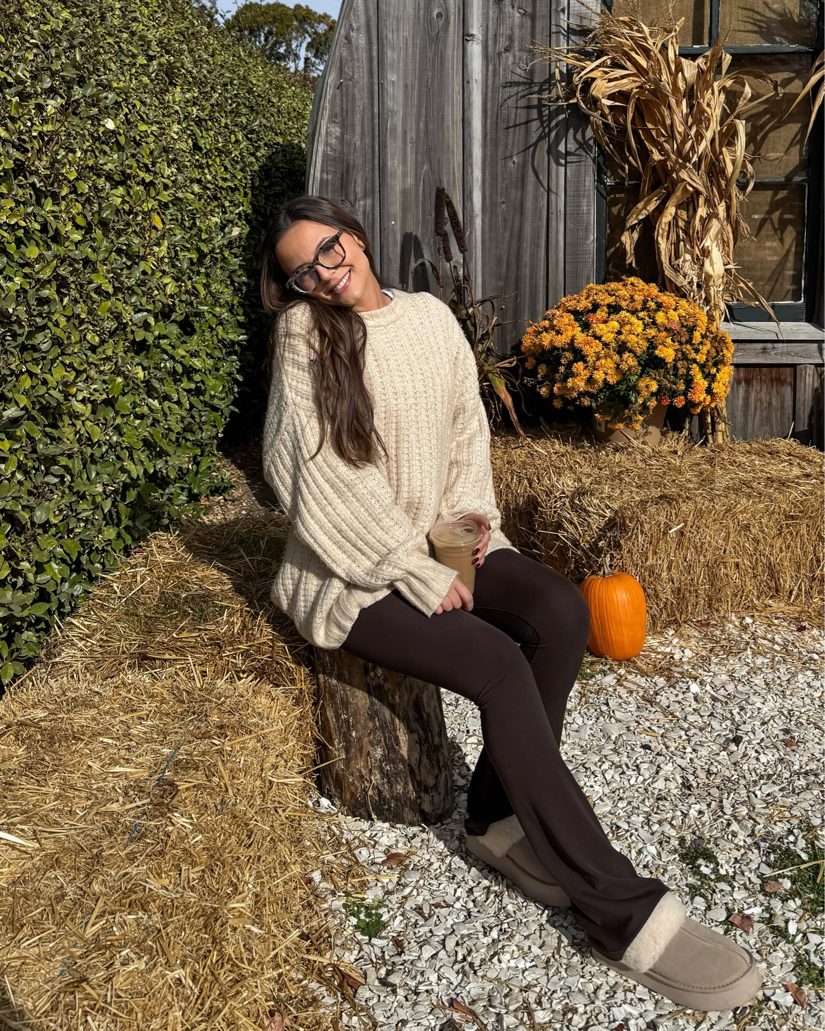This cozy outfit has been on rotation every week 🥰🍂 sweater is giving Rory Gilmore - I got an XL and it’s BIG bc it’s already oversized, so I’d recommend considering a L next time if you’re a true XS like me and want it oversized. These Aerie pants are my favorite flare pants in the world (sooo flattering!) and I’m obsessed with the new dark brown color 🐻🐻🐻 the slippers are dream pairs soo comfy - I’d size up a half size next time for more room! 

#LTKCyberWeek #LTKSeasonal #LTKGiftGuide