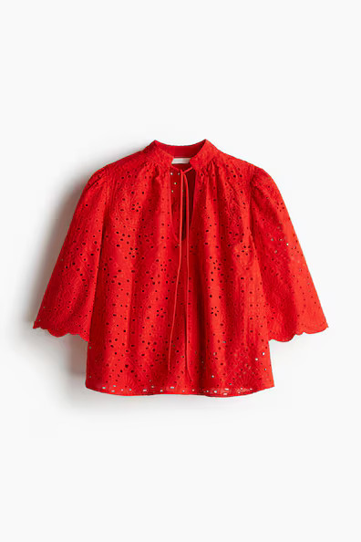 H & M - Blouse with Eyelet Embroidery - Red | H&M (US + CA)